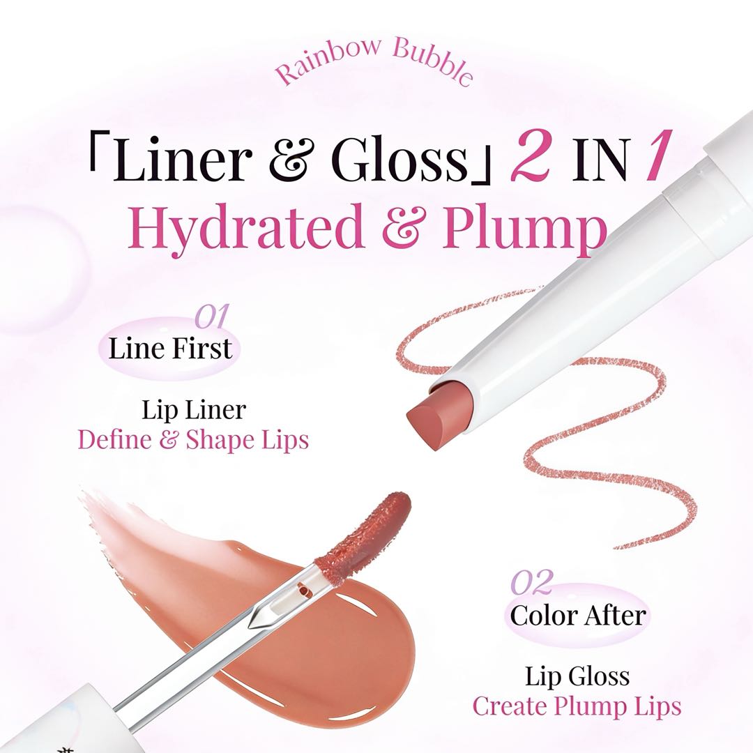 FLORTTE Rainbow Bubble Dual-Ended Lip Liner & Gloss Pen