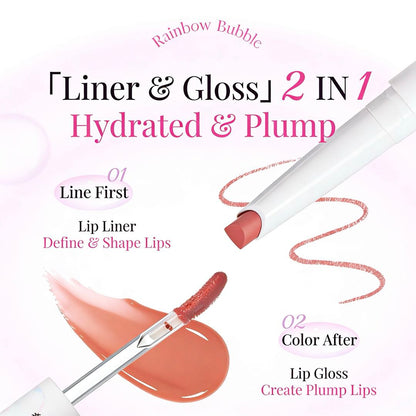 FLORTTE Rainbow Bubble Dual-Ended Lip Liner & Gloss Pen